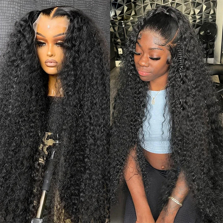 Deep Wave HD Lace Front Wig Styled On Mannequin and Woman Wearing It