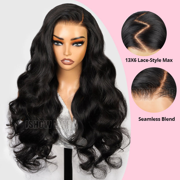 Body Wave Human Hair Wig Feature with 13x6 Big Lace Part and Seamless Blend