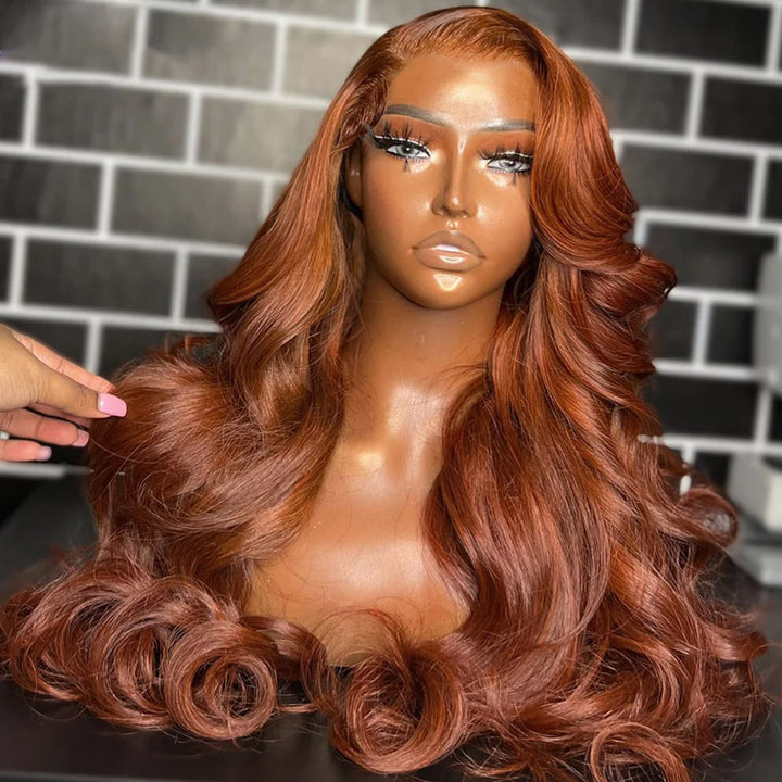 Ishow PPB™ HD Lace Glueless Human Hair Wigs Loose Body Wave Wig Dark Copper Ginger Brown Colored Wigs With Invisible Knots