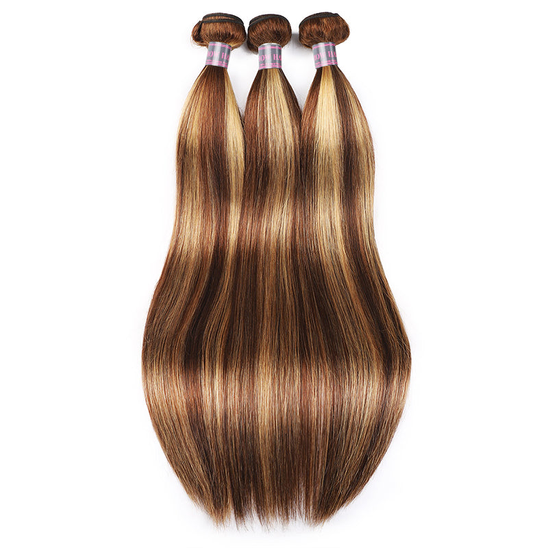 Ishow Beauty P4/27 Honey Blonde Straight Human Hair Weave Bundles With 13x4 Lace Frontal - IshowHair