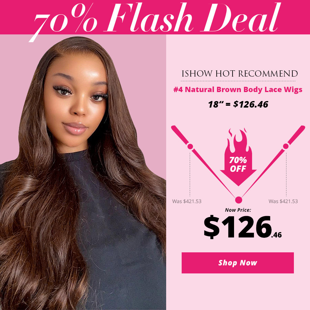 Ishow Flash Sale 4# Natural Brown Body Wave Lace Front Wigs 70% Off