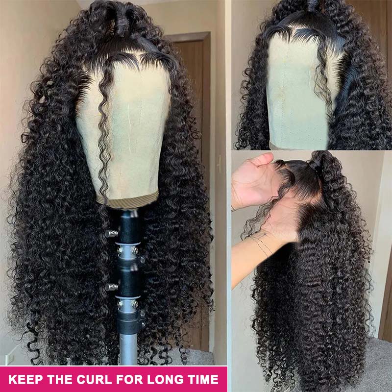 Ishow Invisible Drawstring 360 Lace Frontal Wigs Kinky Curly Human Hair Glueless Wigs Pre Cut Lace Ready To Wear Wigs