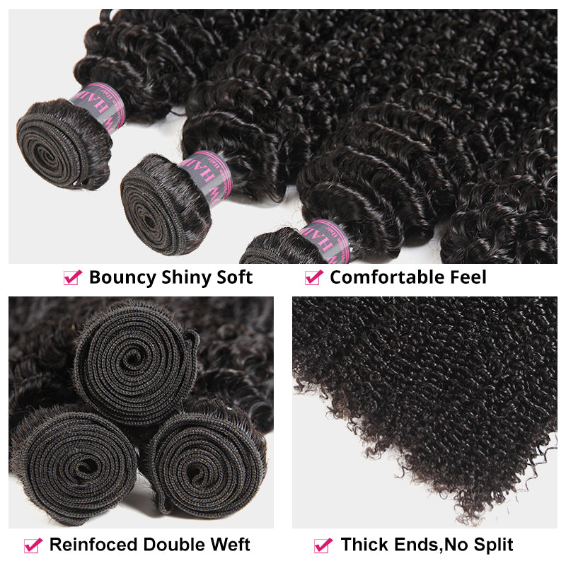 Ishow Virgin Brazilian Curly Hair Weave 3 Bundles with 13x4 Lace Frontal - IshowVirginHair