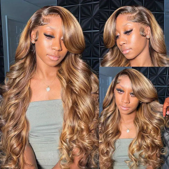 Woman With Balayage-Highlighted Body Wave Lace Wig Styled in Loose Curls