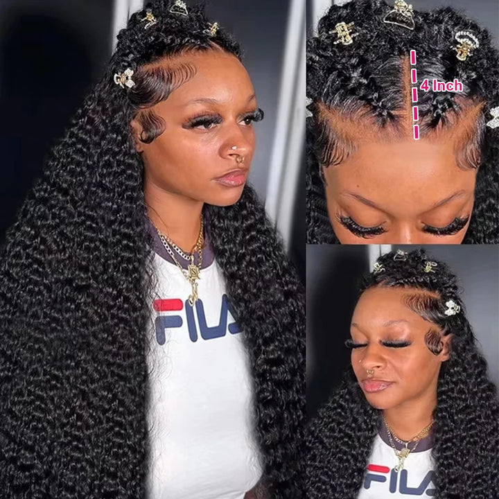 Model Showcasing 4-Inch Braided Hairstyle With Long, Curly Black Hair