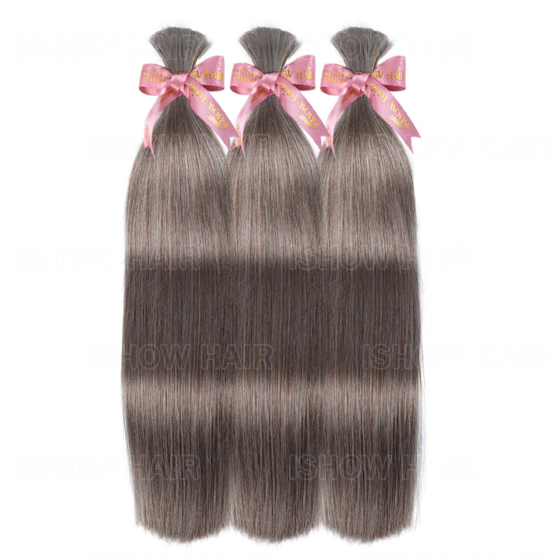 Ishow Straight Human Hair Bulk For Braiding #18 Dark Ash Platinum Premium 100% Unprocessed Raw Hair