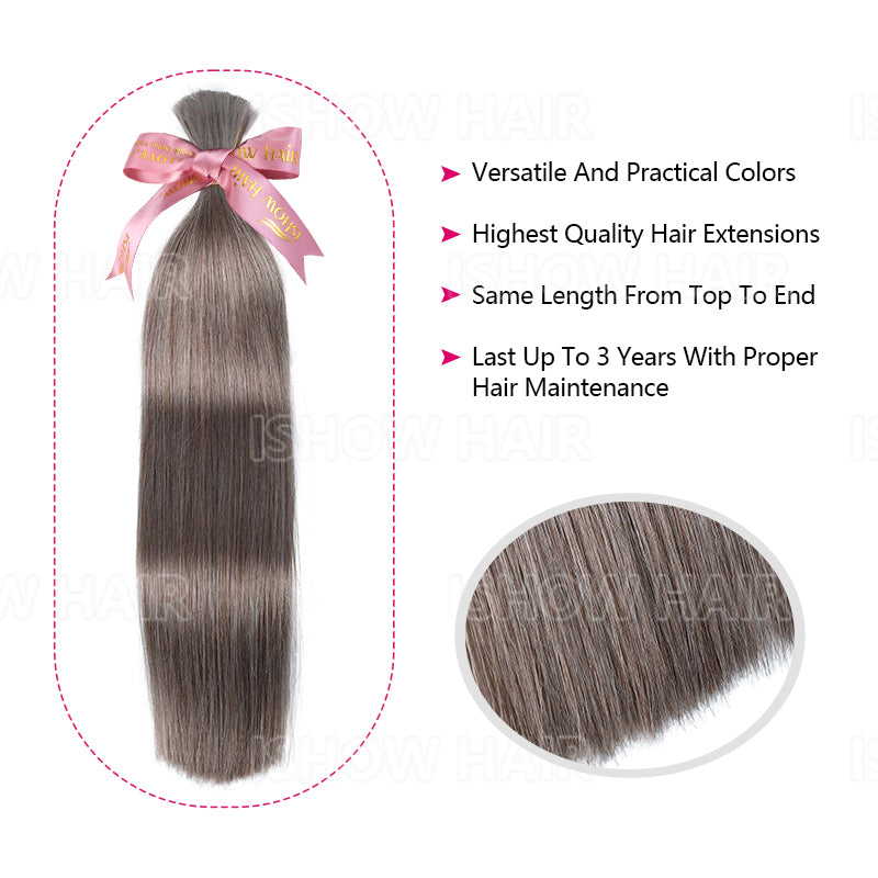 Ishow Straight Human Hair Bulk For Braiding #18 Dark Ash Platinum Premium 100% Unprocessed Raw Hair