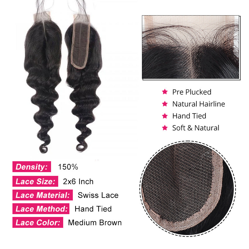 Ishow Bundles With Closure Malaysian Loose Deep Wave Hair 3 Bundles With 2x6 Lace Closure