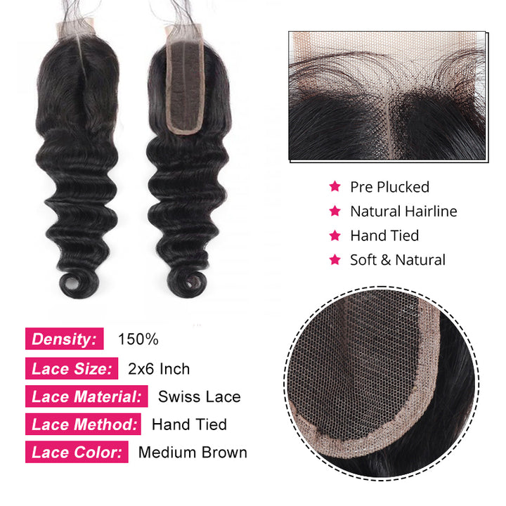 Ishow Bundles With Closure Malaysian Loose Deep Wave Hair 3 Bundles With 2x6 Lace Closure