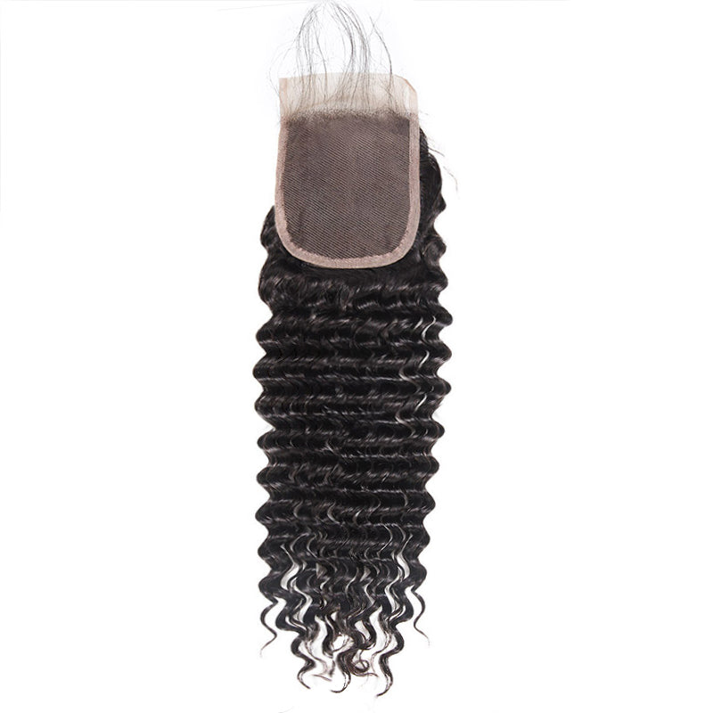 Deep Wave Hair Bundles with Closure Malaysian Human Hair 3 Bundles with 4x4 Lace Closure