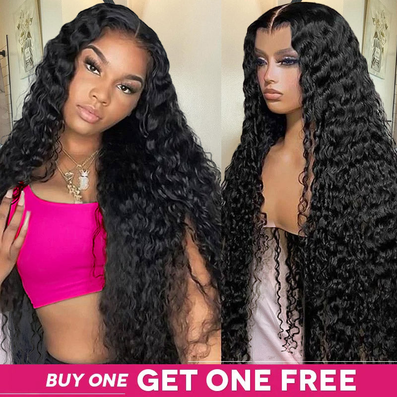 Glueless Water Wave Lace Frontal Wigs On Models With Buy One Get One Free Offer