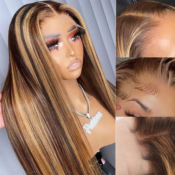 Ishow Buy One Get Second 50% Off Deal P4/27 Highlighted Honey Blonde Straight Lace Part Wig