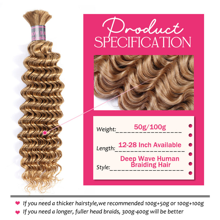 Ishow Bulk Human Hair For Braiding #27 Honey Blonde Deep Wave/#27 Straight Hair/#P4/27 Water Wave Human Braiding Hair