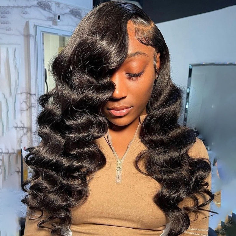 Glueless Loose Deep Wave Human Hair Wig Worn By Model, Showcasing Natural Look