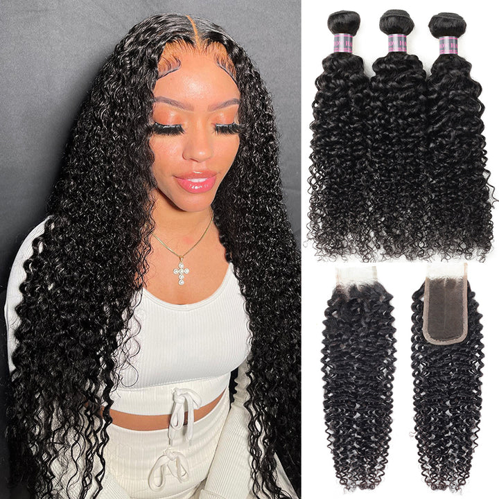 Ishow Curly Hair Bundles With Closure Virgin Hair 3 Bundles With 2x6 Lace Closure