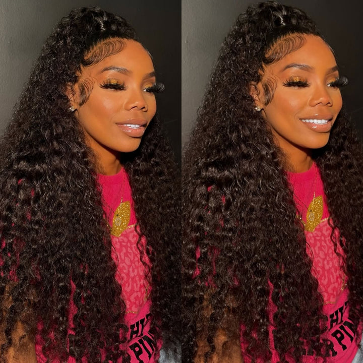 Smiling Model Wearing 4x4 Lace Closure Deep Wave Glueless Wig