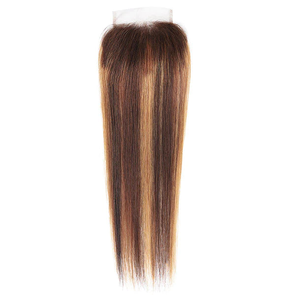 Ishow Straight Hair Bundles With Closure Brazilian P4/27 Color Human Hair 4 Bundles With 4x4 Lace Closure