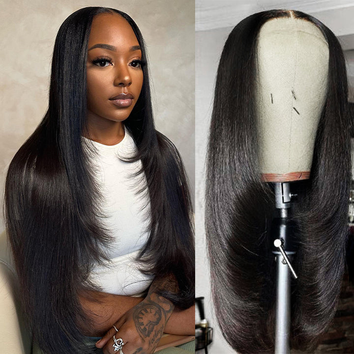 Ishow Layered Cut Glueless Straight And Body Wave Wig 5x5 Lace Closure And 13x4 Lace Front Pre-Everything Human Hair Wigs