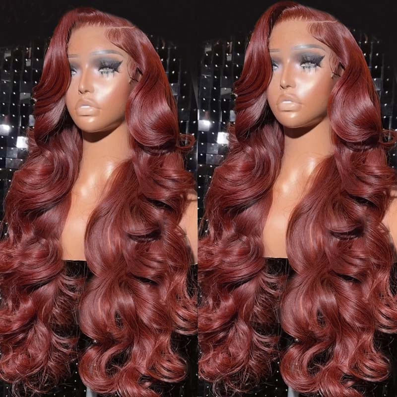 Reddish Brown Human Hair Wigs 13x4 Body Wave Pre Plucked Wigs Frontal Wigs With Natural Hairline