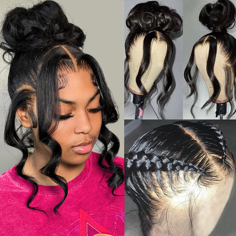 Woman With Body Wave Ponytail and Seamless Lace Frontal Hairstyle