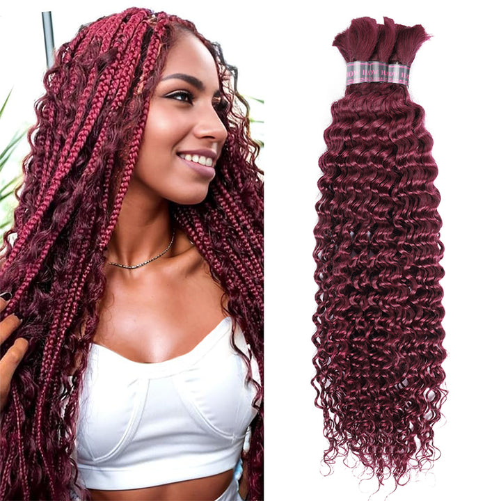 Ishow Deep Wave 99J Burgundy Bulk Raw Human Hair For Braiding Bundles No Wefts Human Hair Extensions