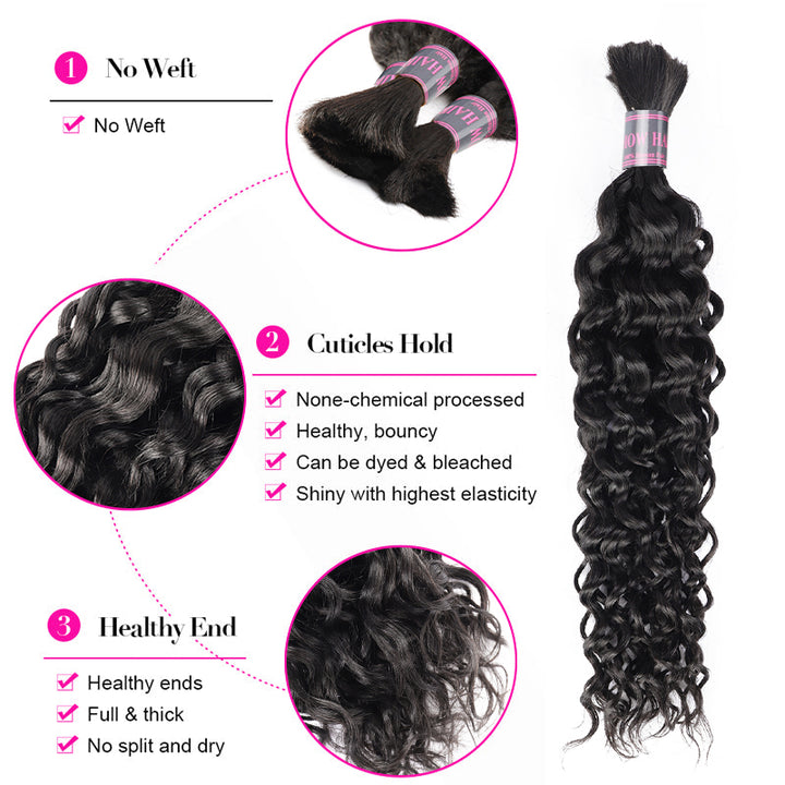 Ishow Wet and Wavy Braiding Hair Water Wave Bulk Hair Bundles For Braiding 100g One Bundle Natural Black Human Hair Extensions