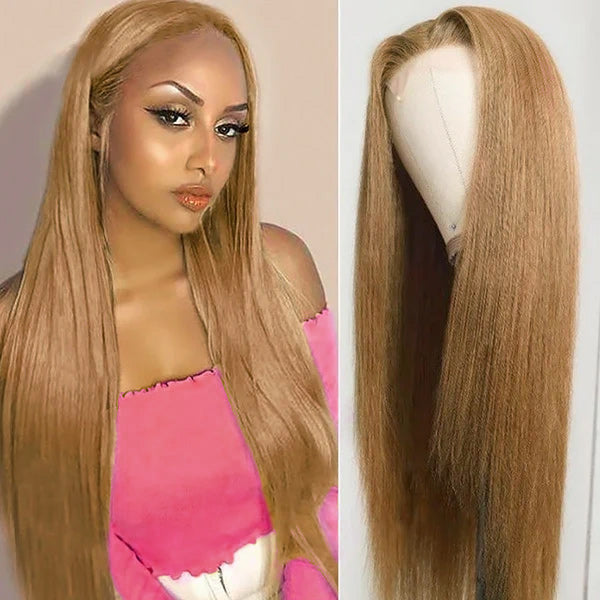 Honey Blonde Wigs Straight Human Hair Wigs 27# Color Lace Wigs 13x4 Lace Front Wigs