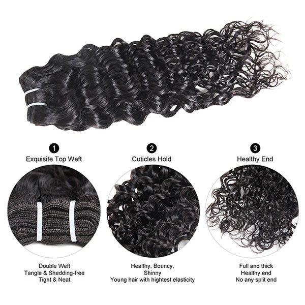 Peruvian Water Wave Hair Weave 4 Bundles With Lace Closure Free Part Remy Human Hair Extensions Natural Color Hair Bundles