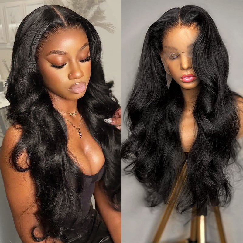 Body Wave Lace Front Wig On Model and Mannequin With Natural Black Hair