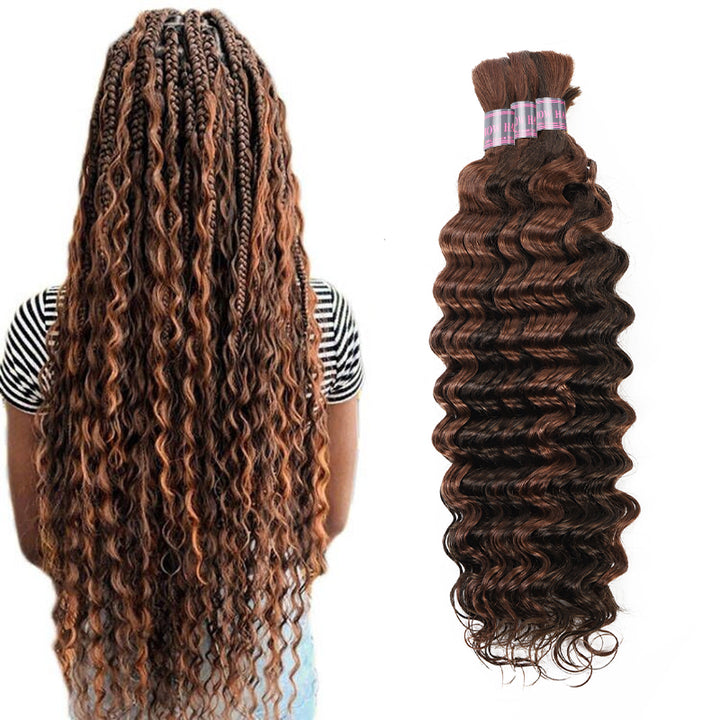 Ishow Bulk Human Hair For Braiding Highlight #4/30 Piano Color Deep Wave Boho Knotless Braids Hair Bundles No Weft