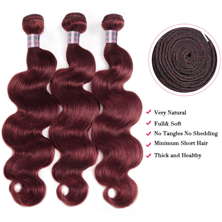 Burgundy Body Wave Human Hair Bundle With Smooth Texture and Healthy Ends