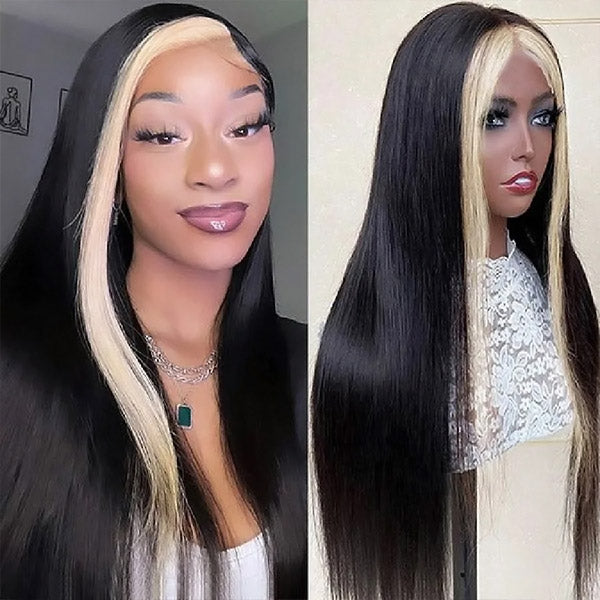 Ishow PPB™ Invisible Knots 613 Blonde Skunk Stripe Straight Human Hair Wigs Glueless Pre Cut Wigs