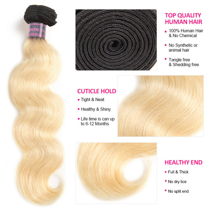 Ishow T1B/613 Blonde Ombre 100% Human Hair Weave 4 Pcs Body Wave 100% Virgin Human Hair