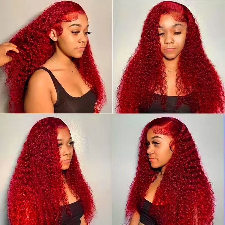 Ishow Pre Plucked Red Color Deep Wave 13x4 HD Lace Front Wig Colored Human Hair Wigs Nature Hairline