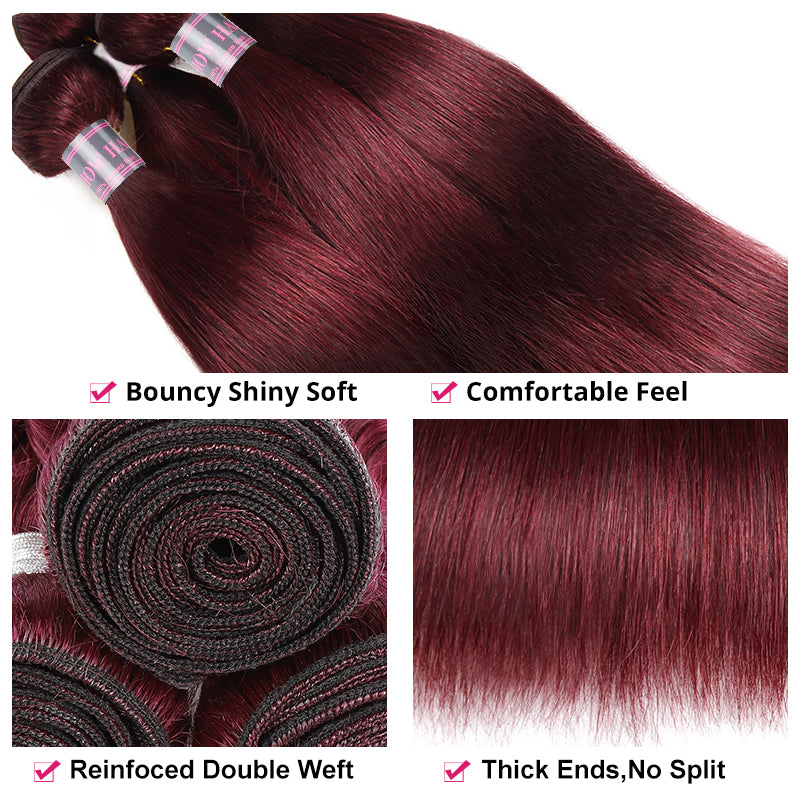 Burgundy Straight Human Hair Bundles With Smooth Texture and Shine
