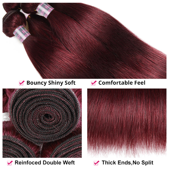 Burgundy Straight Human Hair Bundles With Smooth Texture and Shine
