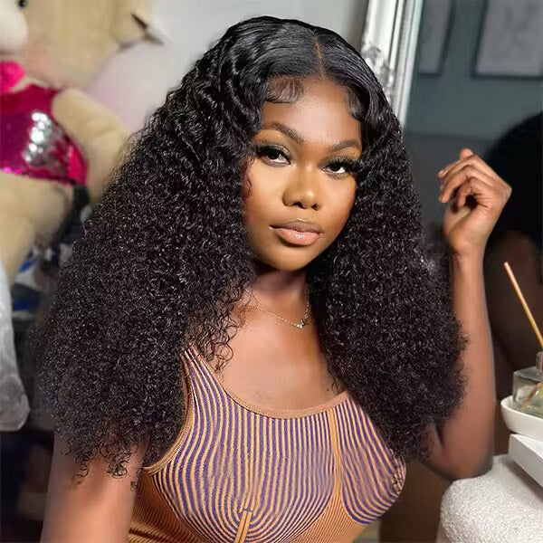 Model With Kinky Curly Wig Demonstrating Volume and Natural Style