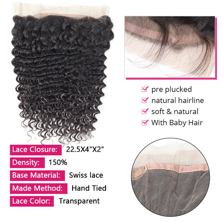 Virgin Brazilian Hair Deep Wave Hair 2 Bundles With 360 Lace Frontal