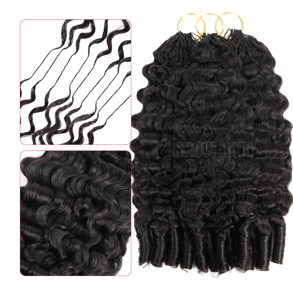 Burmese Curly Hair Extensions Held By A Hand With Close-Up Insets Showing Hair Details