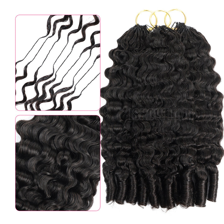 Burmese Curly Hair Extensions Held By A Hand With Close-Up Insets Showing Hair Details