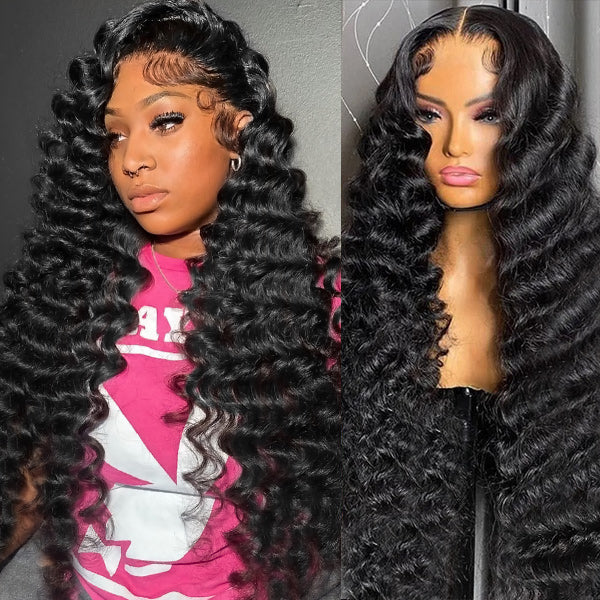 Model Wearing Voluminous Loose Deep Wave Wig Styled With Defined Curls