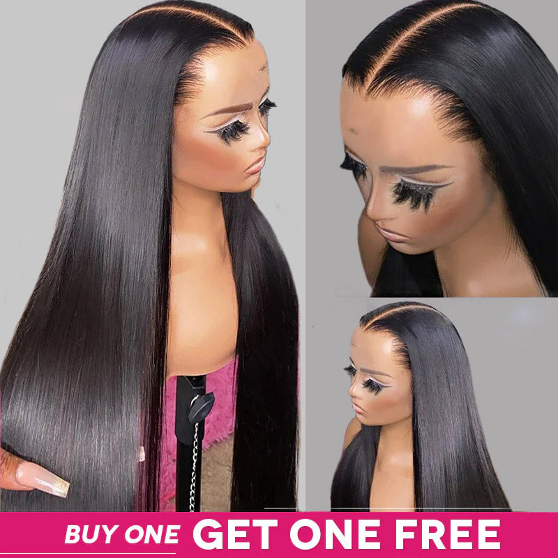 Glueless Straight Human Hair Wig On Mannequin With Natural Hairline and Bogo Promotion