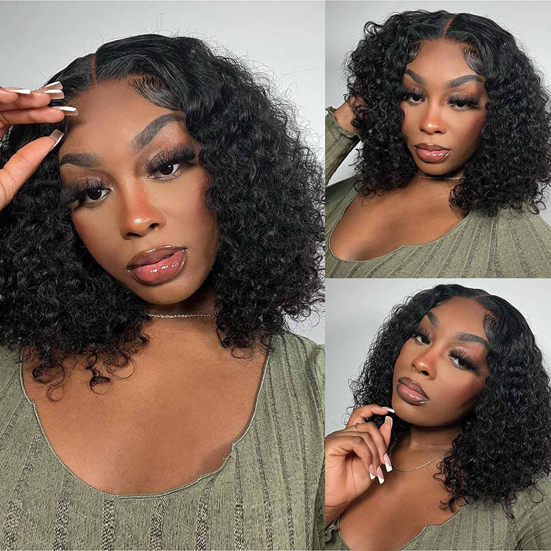 Model Wearing Deep Curly Bob Wig With Defined Curls and a Natural Look