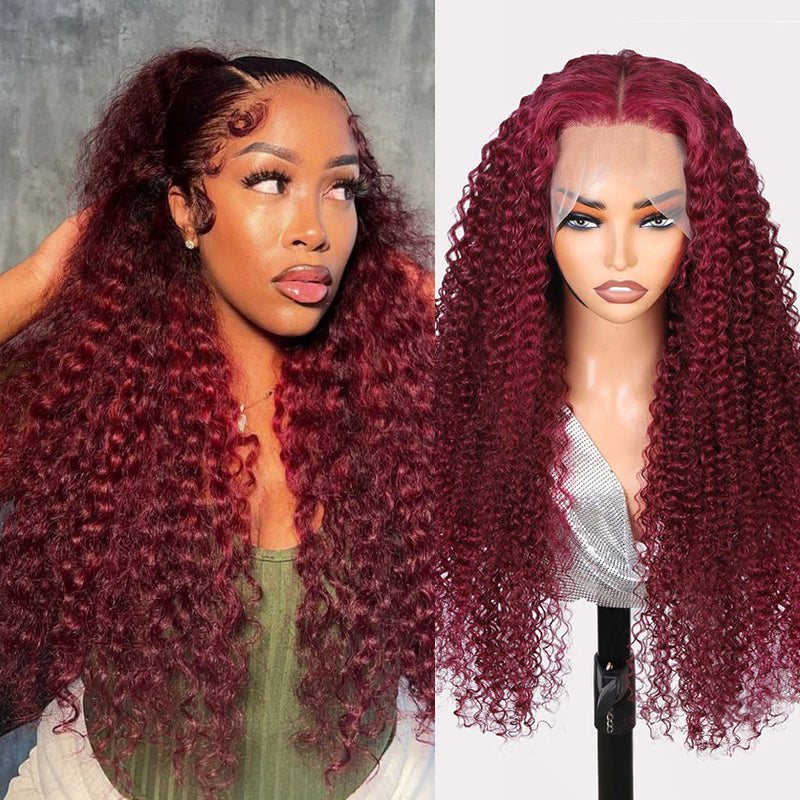 Products 99J Burgundy Lace Wig Curly 13x4 Frontal Lace Wigs Pre Plucked Human Hair Wigs
