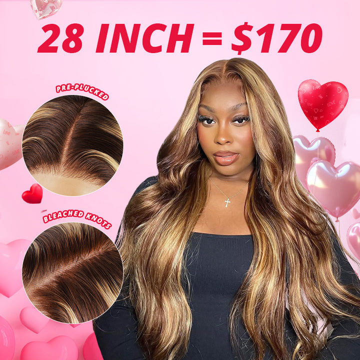 28 Inch Honey Blonde Highlights Pre-Plucked Lace Front Wig for $170