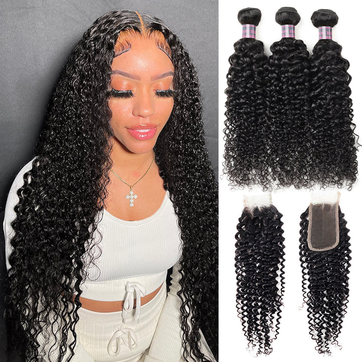 Ishow Curly Hair Bundles With Closure Virgin Hair 3 Bundles With 2x6 Lace Closure