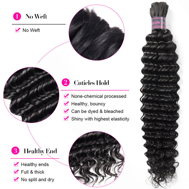 Ishow Bulk Human Hair for Braiding Curly Hair/Deep Wave/Water Wave/Straight Hair/Loose Wave Braiding Hair No Weft Raw Human Hair For Black Women