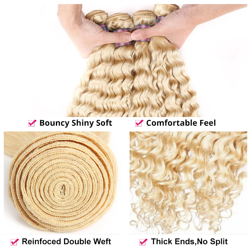 Ishow 613 Blonde Deep Wave Human Hair Bundles Brazilian Hair 3 Bundles