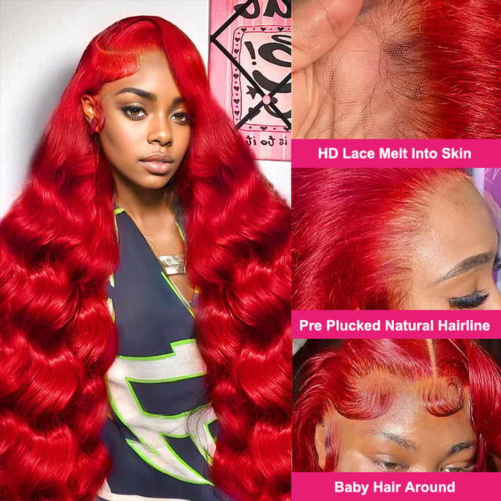 Ishow Red Lace Front Wigs Body Wave Wig 13x4 HD Lace Frontal Wigs Transparent Lace Wigs