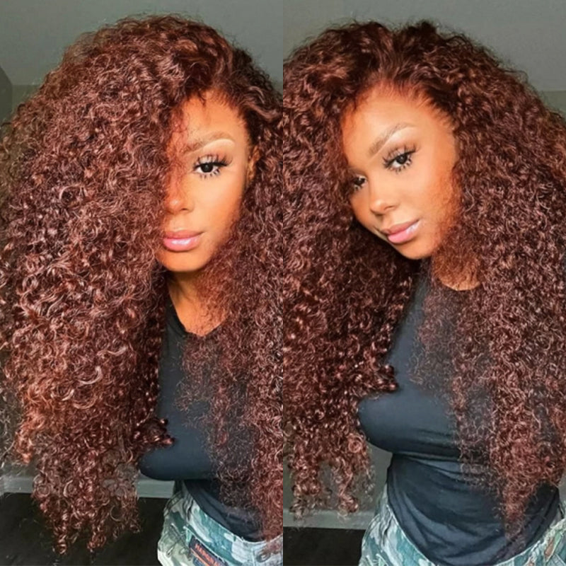 Ishow Reddish Brown Auburn #33 Curly Wear Go Glueless Wigs PPB™ Invisible Knots HD Lace Human Hair Wigs